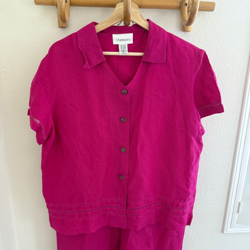 Chadwick's vintage hot purple pink linen blend pants and shirt set Size 16 - Picture 2 of 11